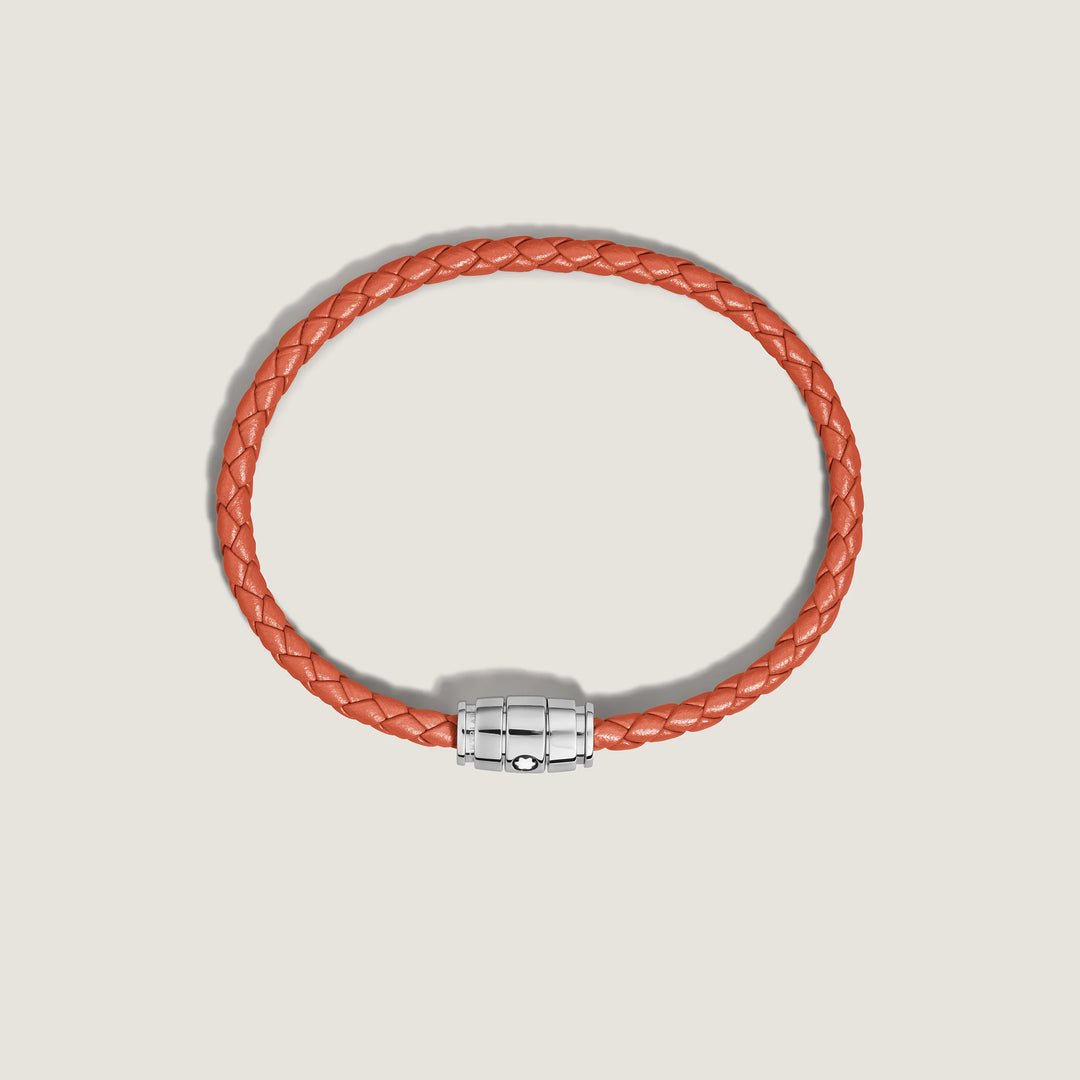 Pulseira Montblanc com 3 anéis em aço e couro Meisterstück Cayenne tamanho L 13429168