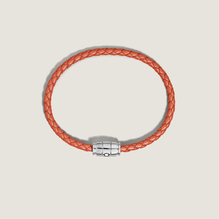 Pulseira Montblanc com 3 anéis em aço e couro Meisterstück Cayenne tamanho L 13429168