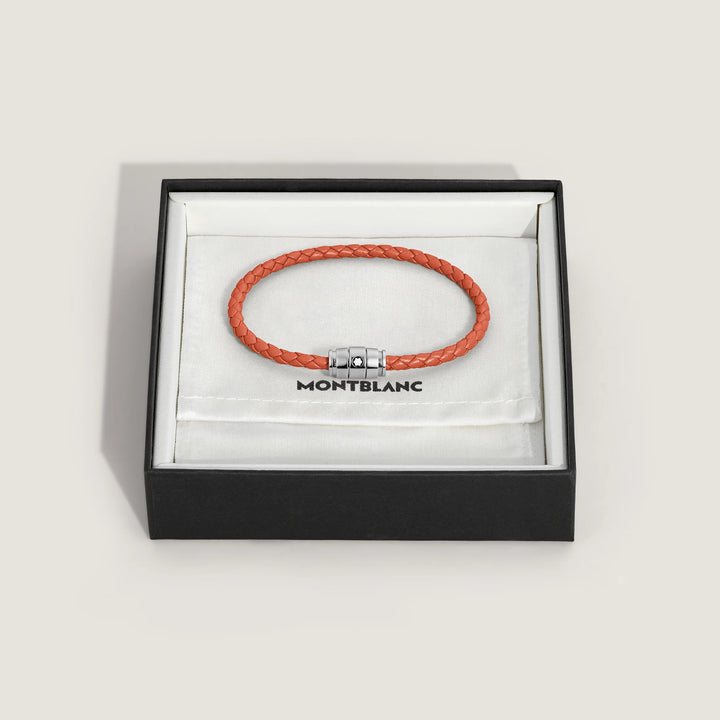 Pulseira Montblanc com 3 anéis em aço e couro Meisterstück Cayenne tamanho L 13429168