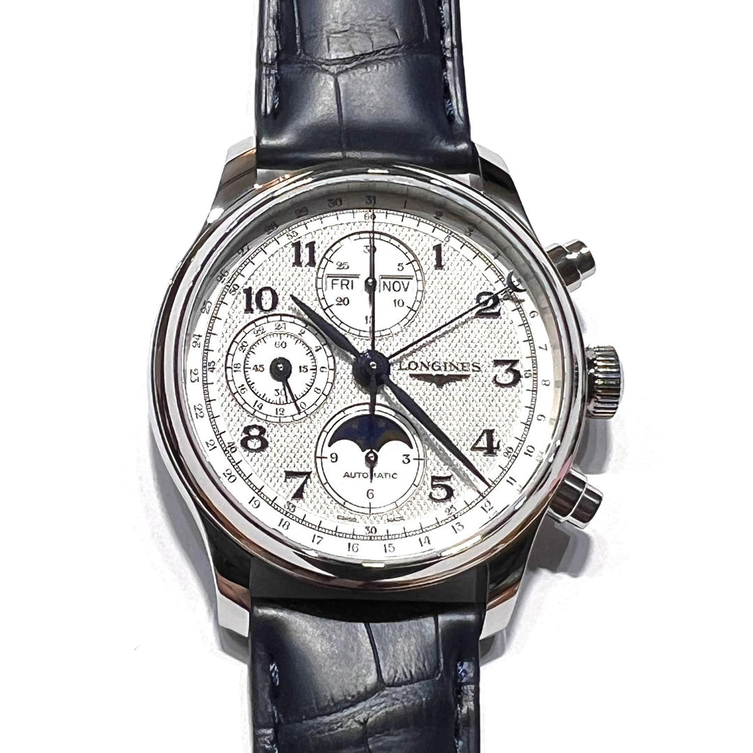Relógio Longines Master Collection Chrono Moonphase 41 mm prata automático aço L2.962.4.73.2