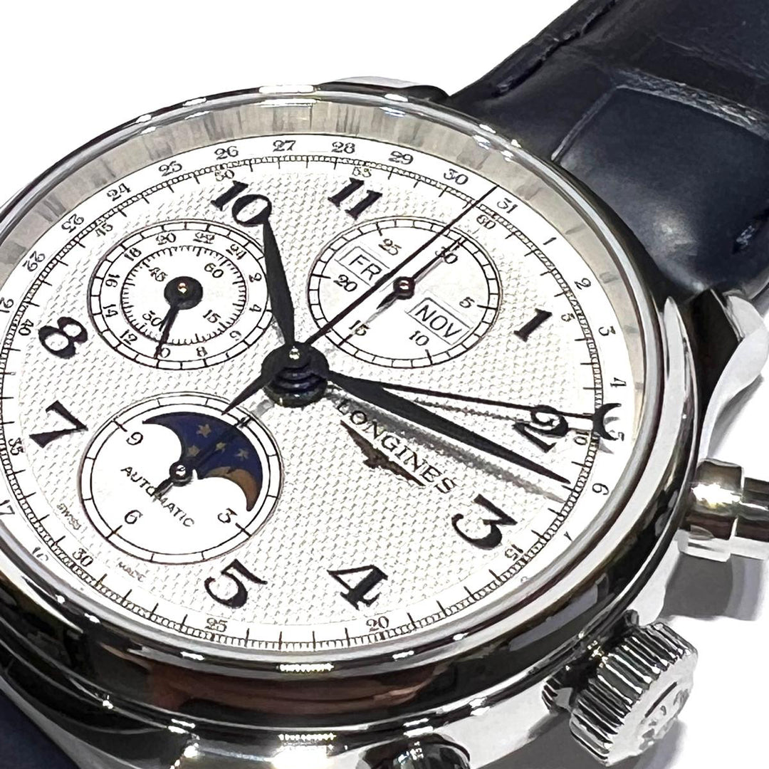 Relógio Longines Master Collection Chrono Moonphase 41 mm prata automático aço L2.962.4.73.2