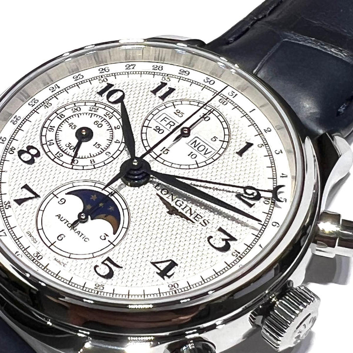 Relógio Longines Master Collection Chrono Moonphase 41 mm prata automático aço L2.962.4.73.2
