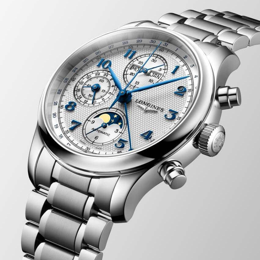 Longines hodinky Master Collection Chrono Moonphase 41mm stříbrná automatická ocel L2.962.4.73.6