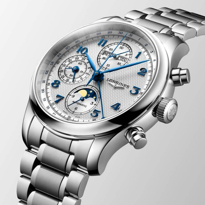 Longines hodinky Master Collection Chrono Moonphase 41mm stříbrná automatická ocel L2.962.4.73.6