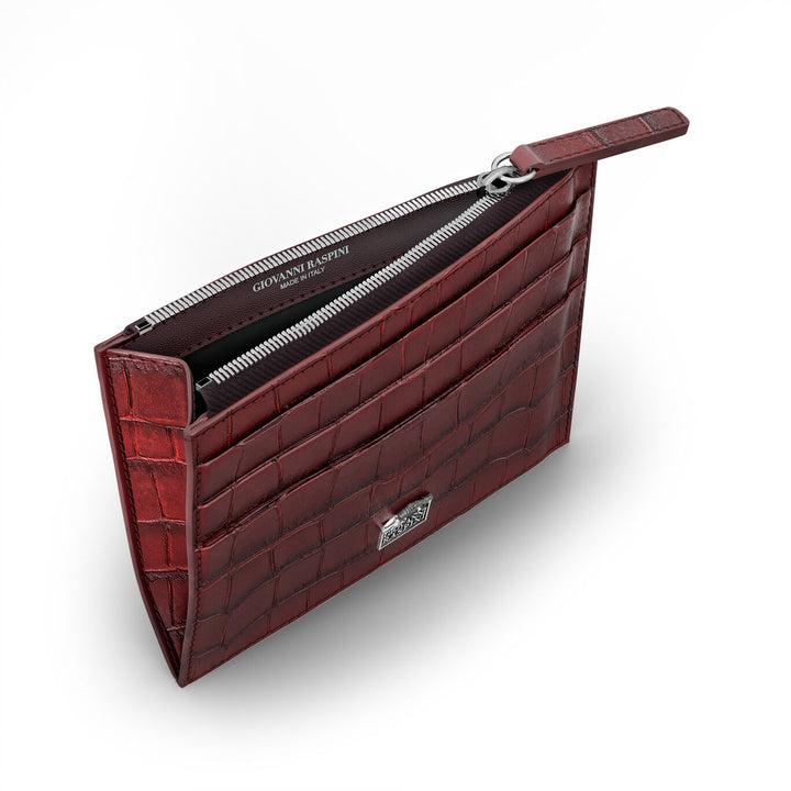 Giovanni Raspini card holder with zip burgundy croco leather 925 silver L0030