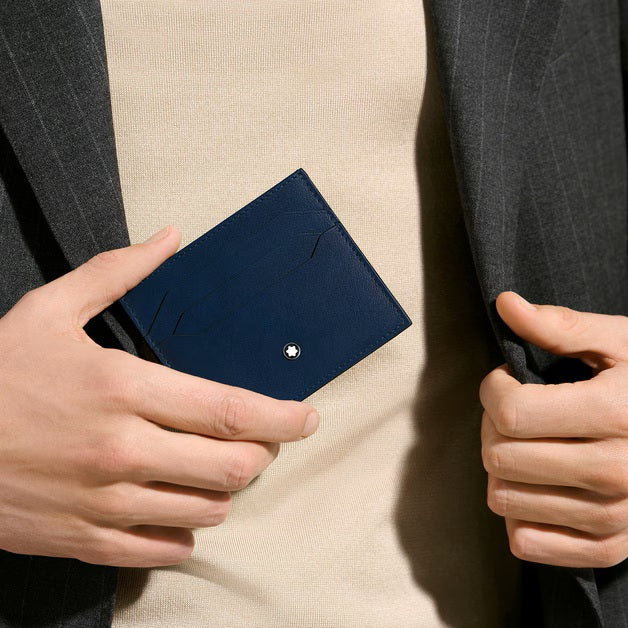Porta-cartões Montblanc com 6 bolsos em couro Meisterstück azul 221664