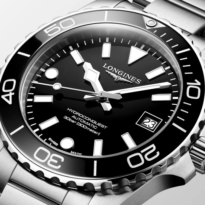 Longines Hydroconquest 39mm musta automaattinen teräskello L3.779.4.56.6