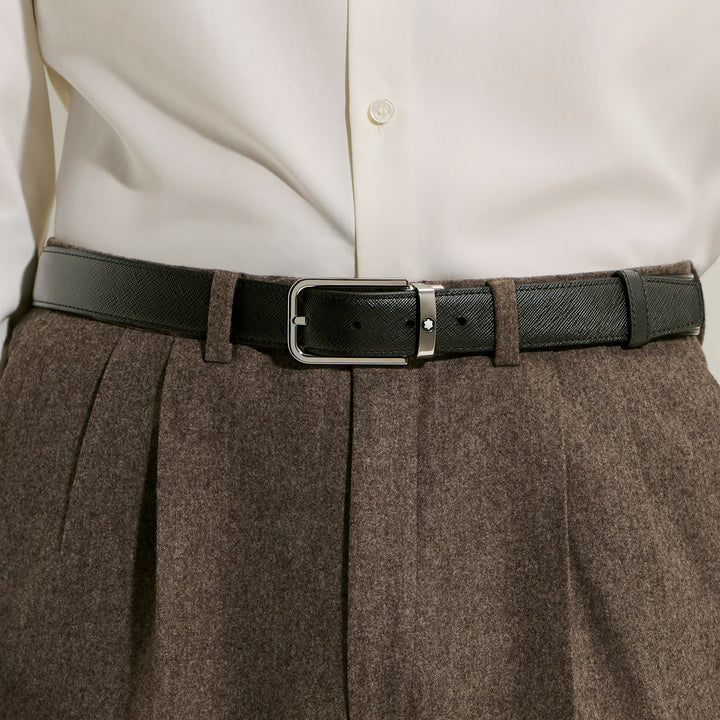 Montblanc käännettävä vyö 30 mm musta/eebenpuu Sartorial-nahka suorakaiteen muotoinen solki 223413