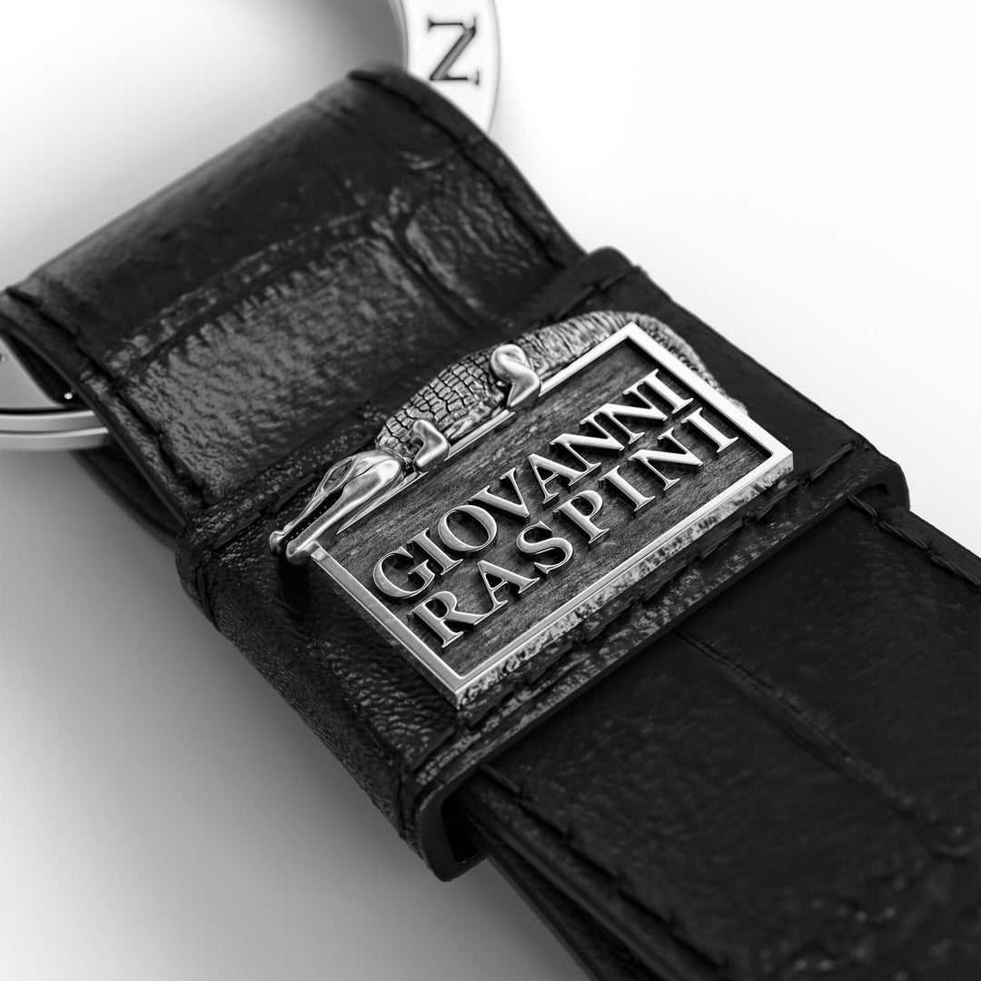 Giovanni Raspini black croco leather key ring 925 silver L0021