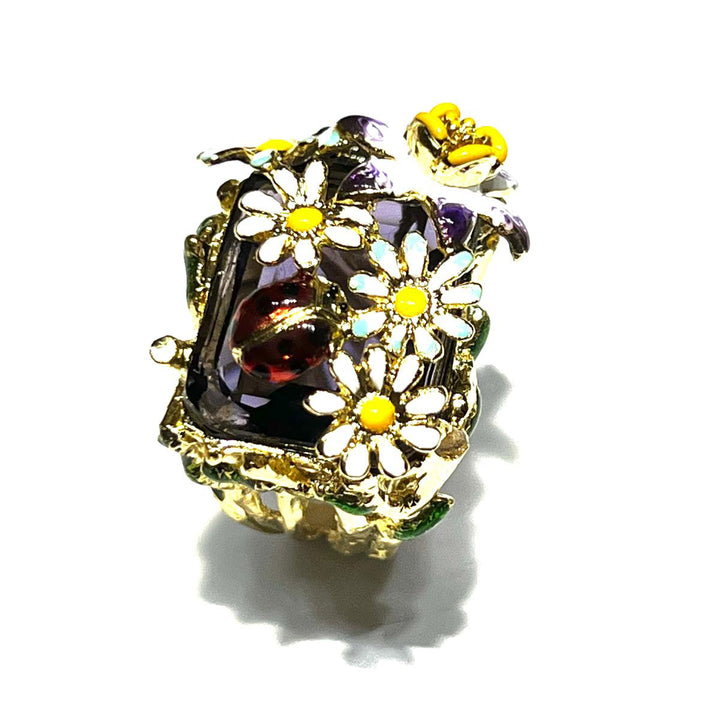 Federica Rossi ring Margherite krystal bronze PVD finish 18 karat guld FR.AN.25