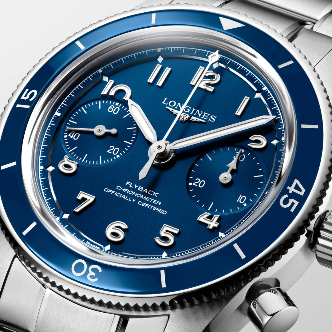 Longines Uhr Spirit Pilot Flyback 39,5 mm blau Handaufzug Stahl L3.721.4.93.6