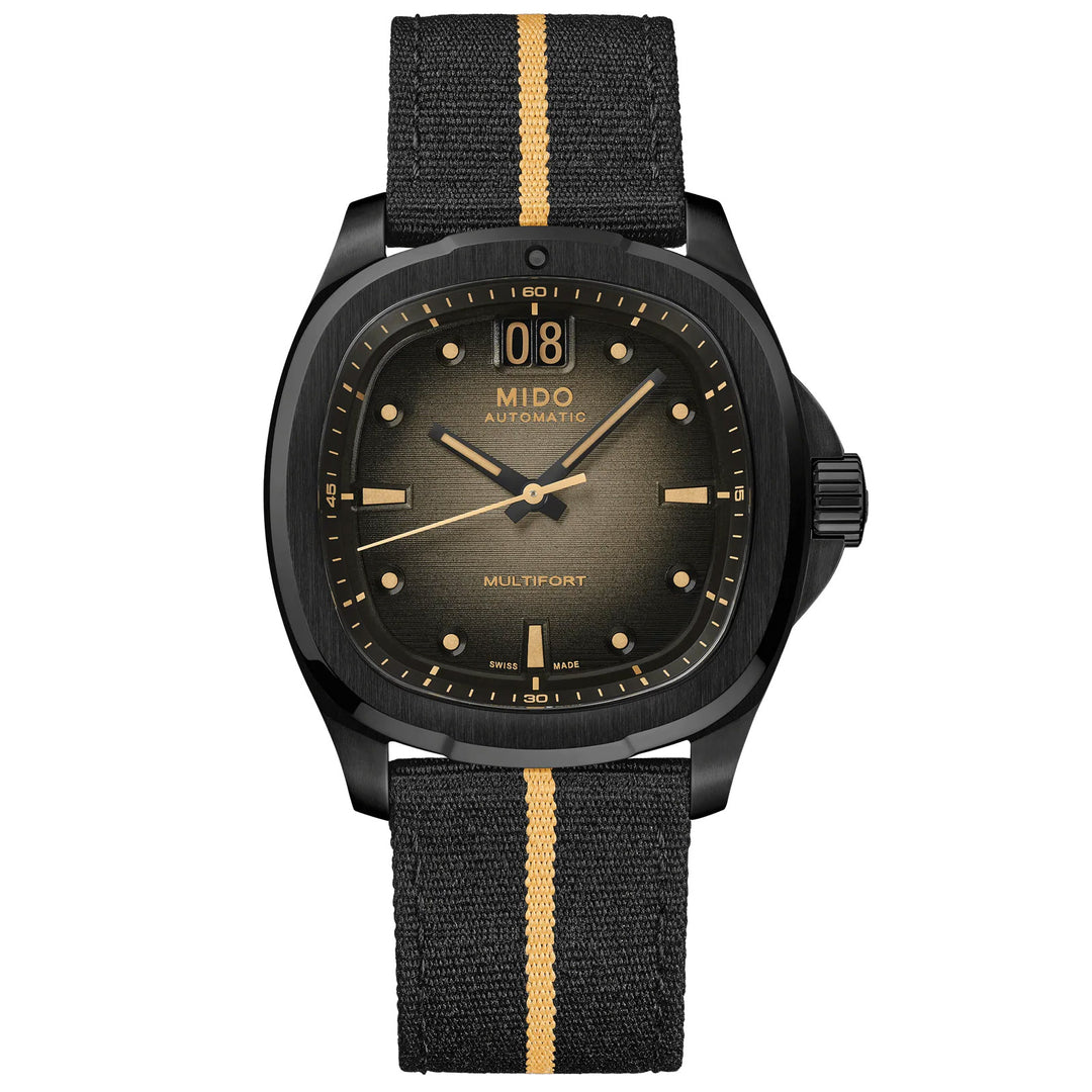 Mido ur Multifort TV Big Date 40mm automatisk grå stål sort PVD finish M049.526.36.081.00