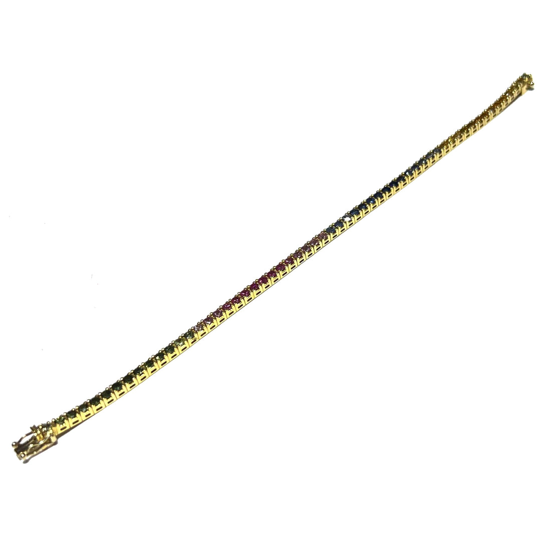 Regenbogen-Tennis-Armbandlinsen aus 18-karätigem Gold mit Saphiren 0081BR