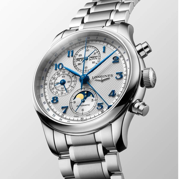 Longines hodinky Master Collection Chrono Moonphase 41mm stříbrná automatická ocel L2.962.4.73.6