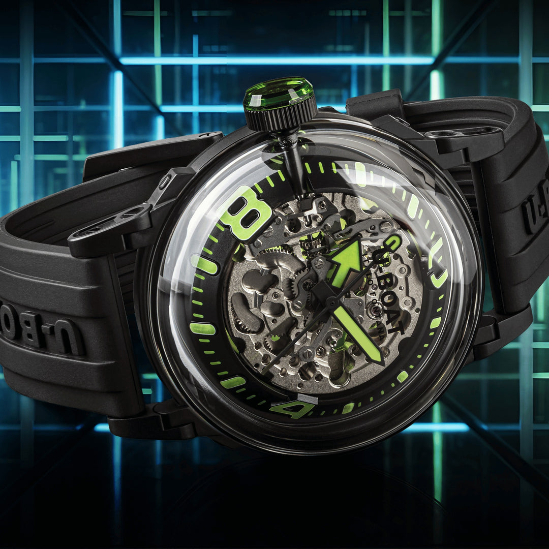 Relógio U-BOAT U-65 44mm verde automático aço preto acabamento PVD 3347
