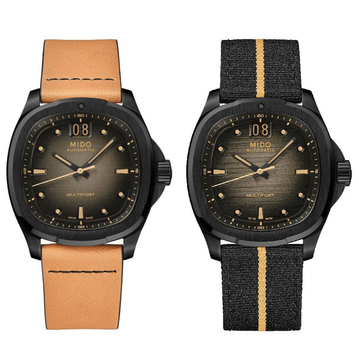 Mido ur Multifort TV Big Date 40mm automatisk grå stål sort PVD finish M049.526.36.081.00