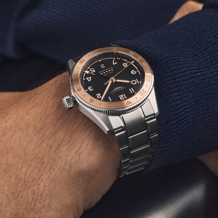 Longines orologio Spirit Zulu Time 1925 39mm nero automatico oro acciaio L3.803.5.53.6