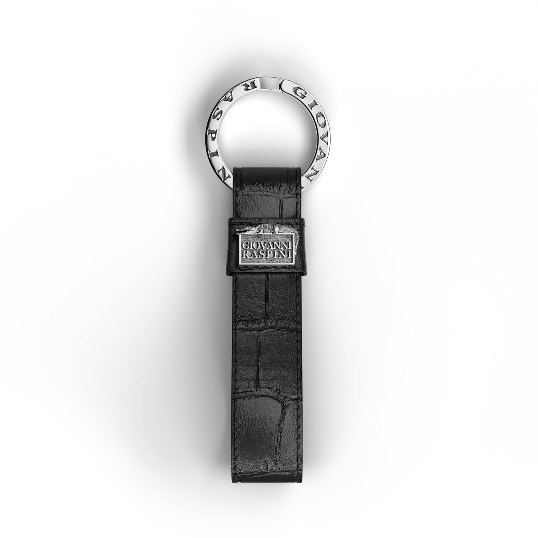 Giovanni Raspini black croco leather key ring 925 silver L0021