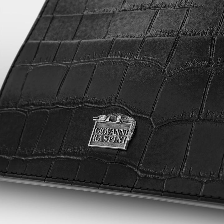 Giovanni Raspini card holder with zip, black croco leather, 925 silver L0023