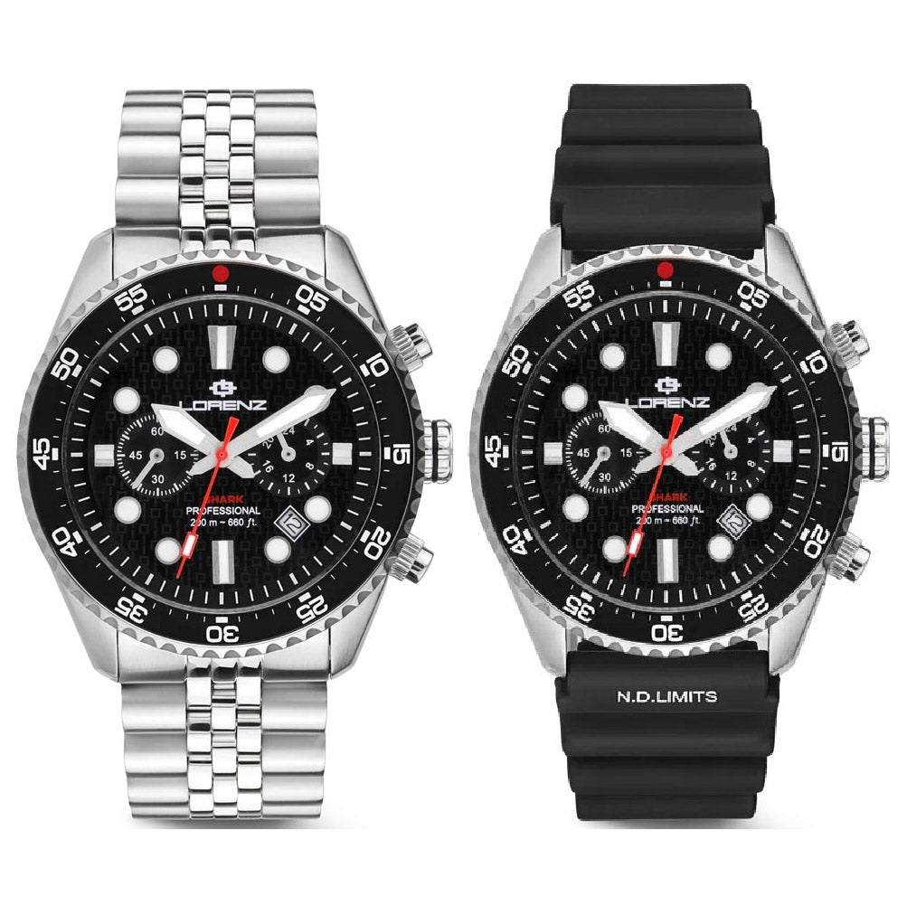 Lorenz Shark 5 Chrono 42mm sort kvartsstålur 030285AA