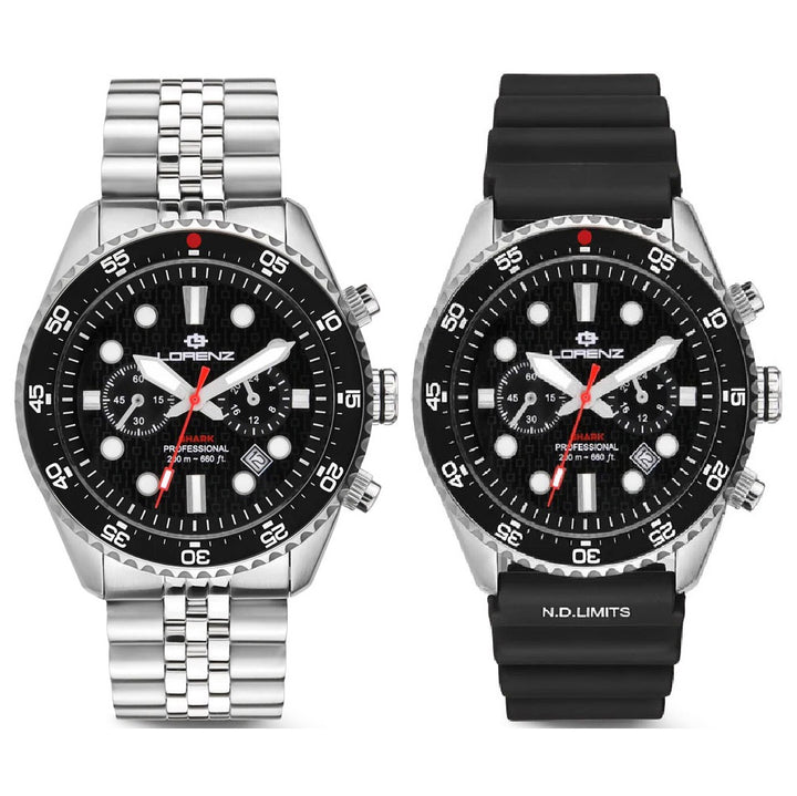 Lorenz Shark 5 Chrono 42mm sort kvartsstålur 030285AA