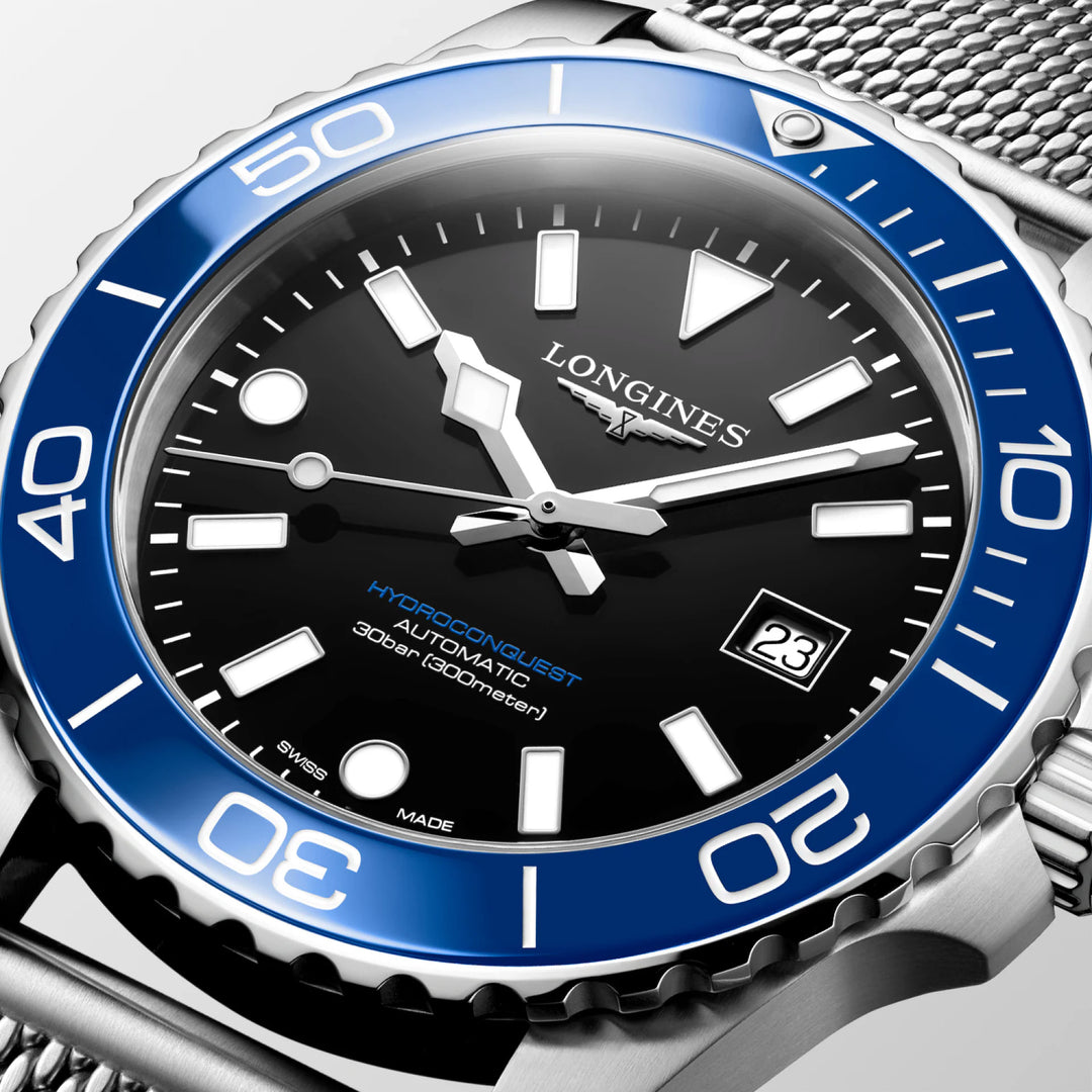 Longines Hydroconquest 42mm svart automatisk stålklocka L3.788.4.90.6