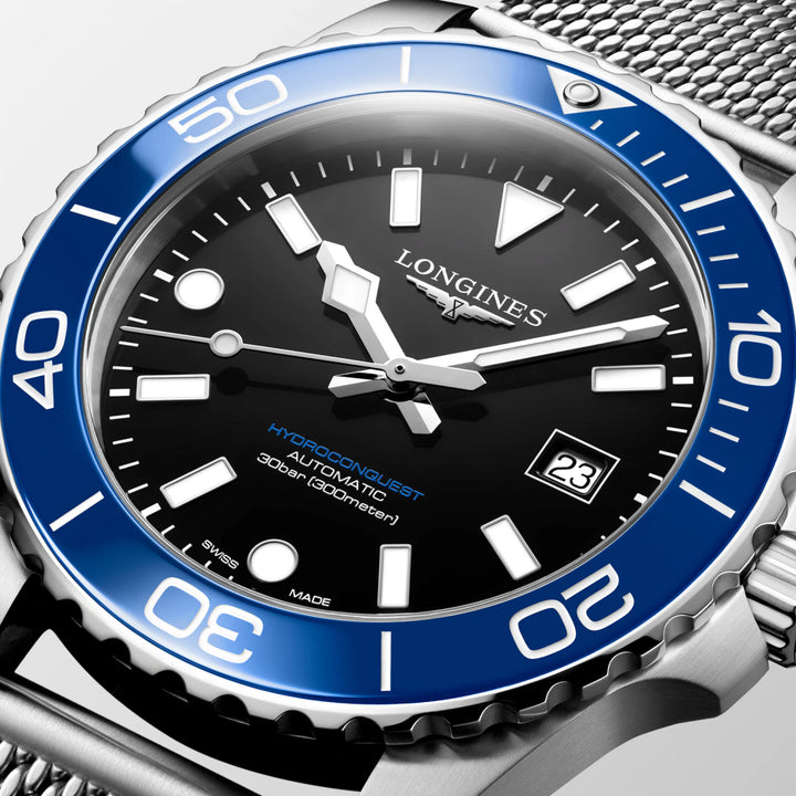 Longines Hydroconquest 42mm svart automatisk stålklocka L3.788.4.90.6