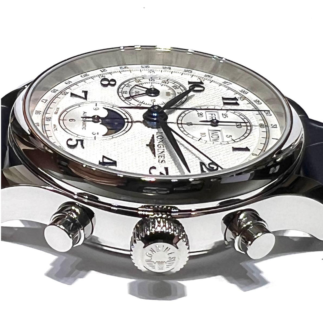 Relógio Longines Master Collection Chrono Moonphase 41 mm prata automático aço L2.962.4.73.2