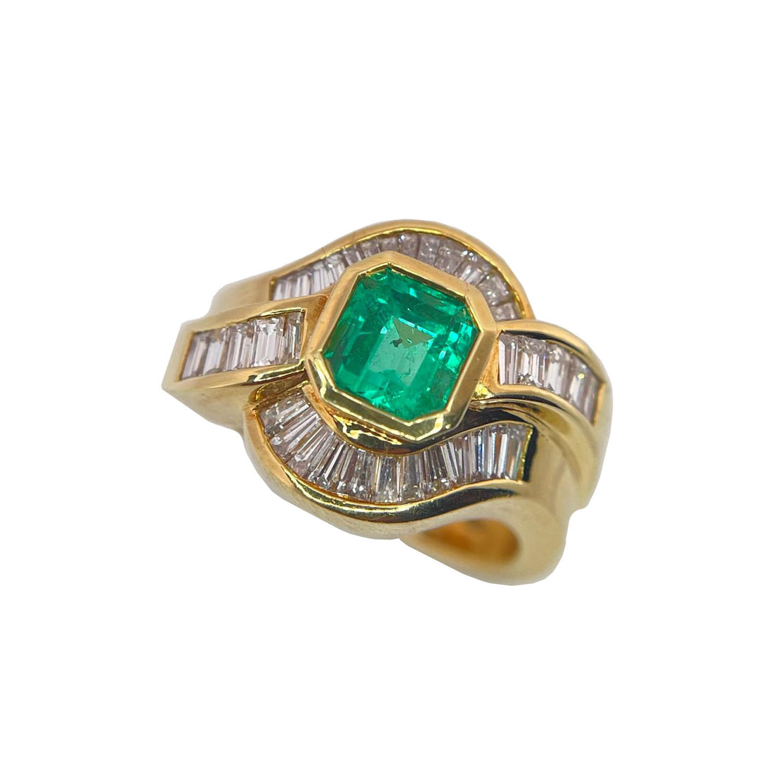 Capodagli 18kt geelgouden ring met smaragdgroene diamanten 0074AG