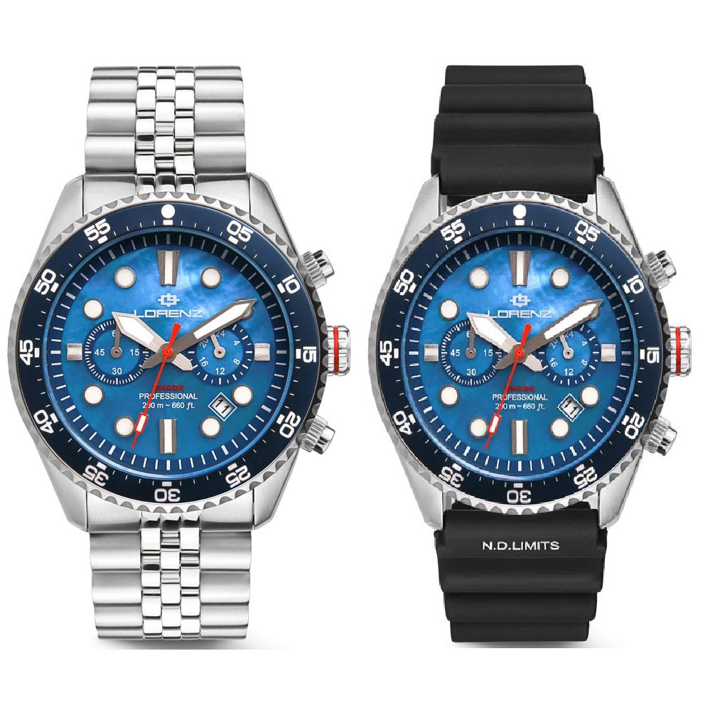Lorenz Shark 5 Chrono ur 42 mm perlemor blåt kvartsstål 030285BB