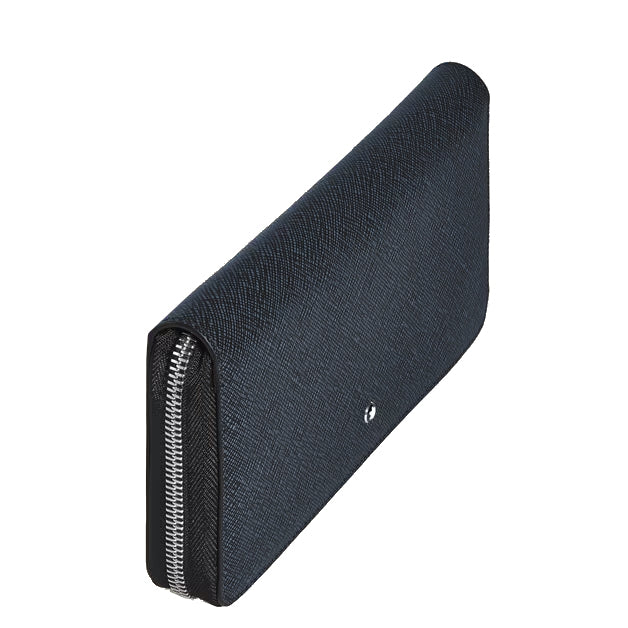 Montblanc peněženka 12 přihrádek se zipem Sartorial modrý tvíd 220365