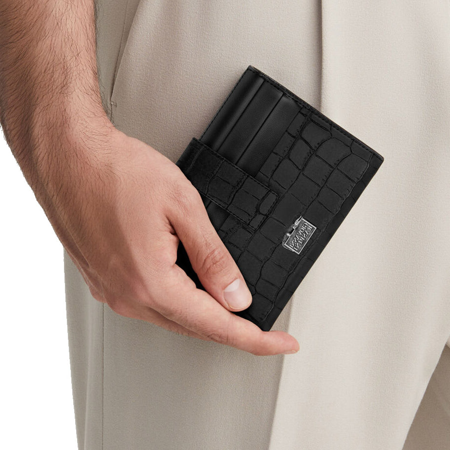 Giovanni Raspini portafoglio portacarte pelle croco nera argento 925 L0025