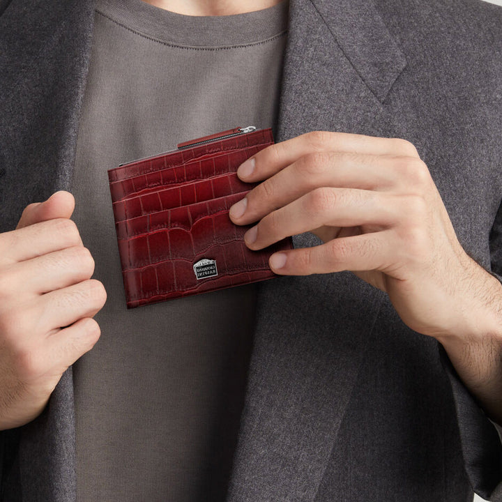 Giovanni Raspini card holder with zip burgundy croco leather 925 silver L0030