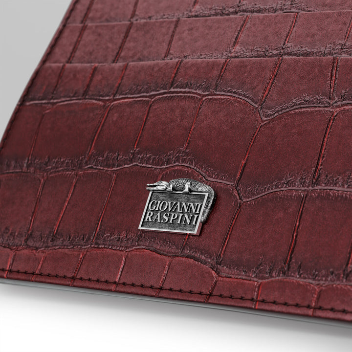 Giovanni Raspini card holder with zip burgundy croco leather 925 silver L0030