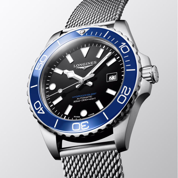 Longines Hydroconquest 39mm black automatic steel watch L3.779.4.90.6