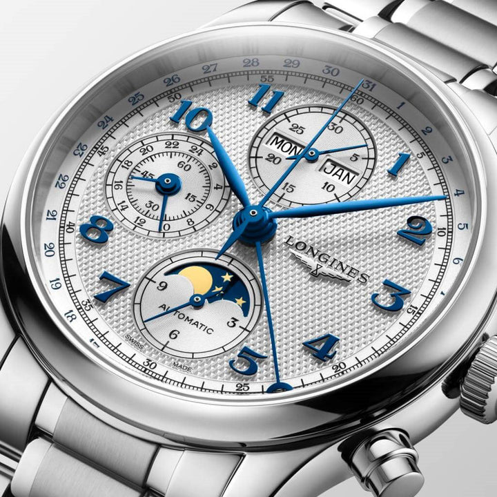Longines hodinky Master Collection Chrono Moonphase 41mm stříbrná automatická ocel L2.962.4.73.6