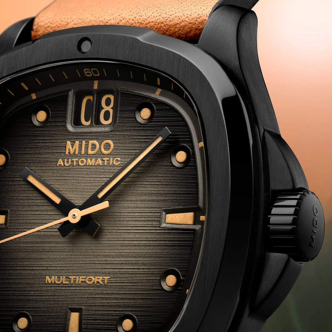 Mido ur Multifort TV Big Date 40mm automatisk grå stål sort PVD finish M049.526.36.081.00