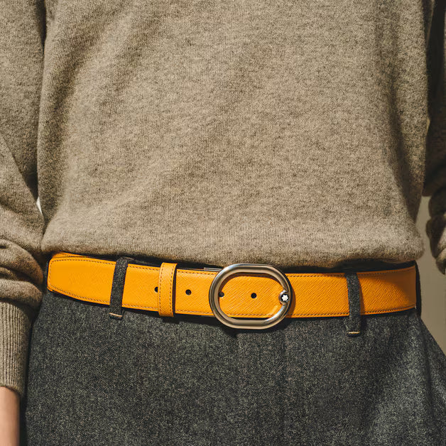 Montblanc L'Ovale vändbart bälte 35 mm i fawnblått/svart läder 221024