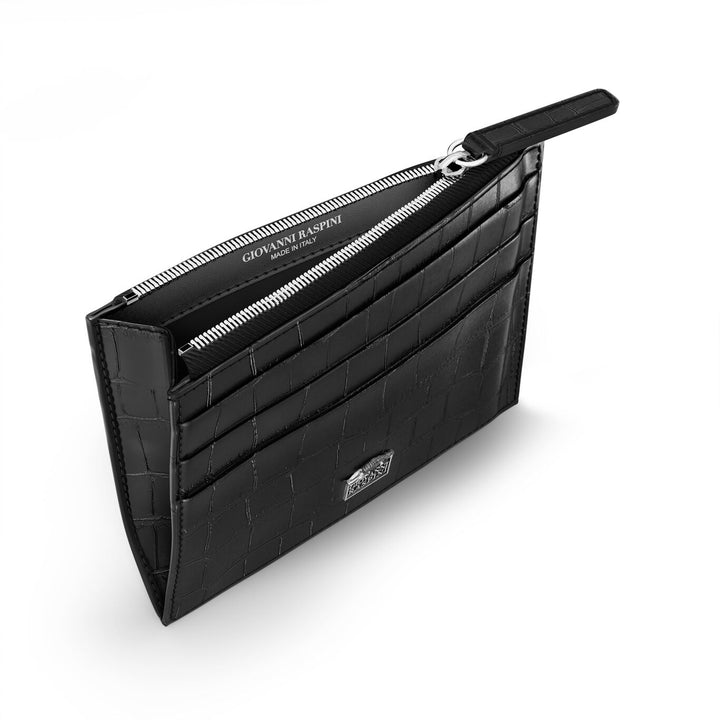 Giovanni Raspini card holder with zip, black croco leather, 925 silver L0023