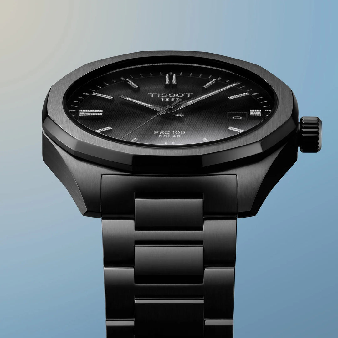 Montre Tissot PRC 100 Solar 39mm acier quartz noir finition PVD noir T151.422.33.051.00