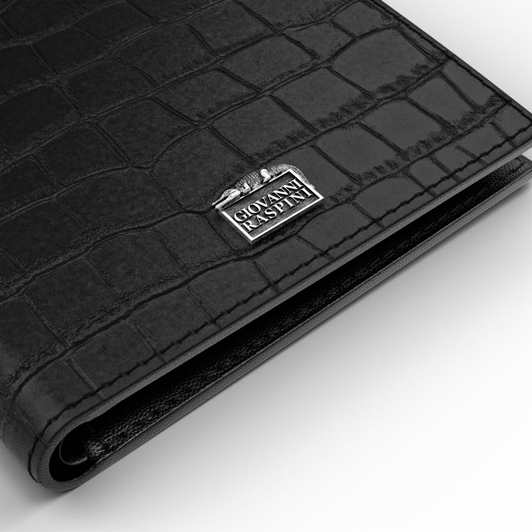Giovanni Raspini black croco leather wallet 925 silver L0024