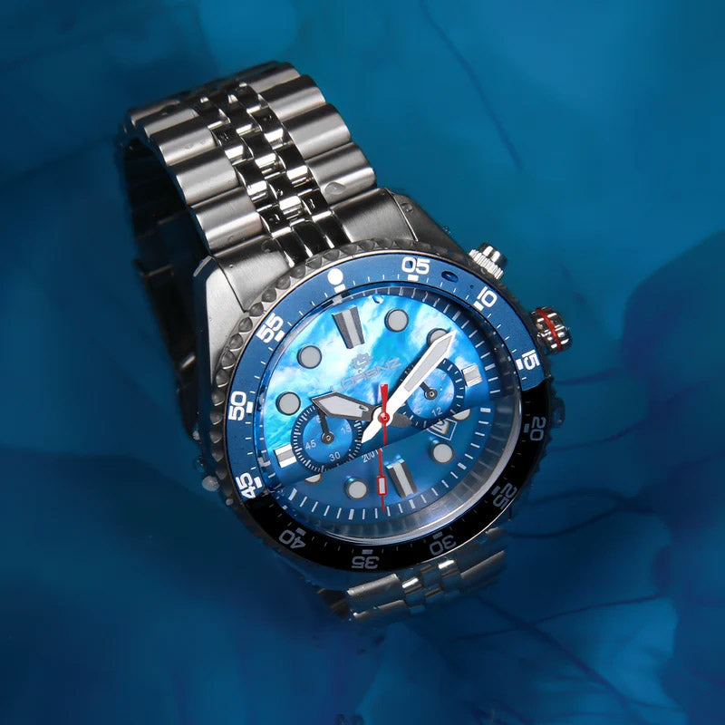 Lorenz Shark 5 Chrono ur 42 mm perlemor blåt kvartsstål 030285BB