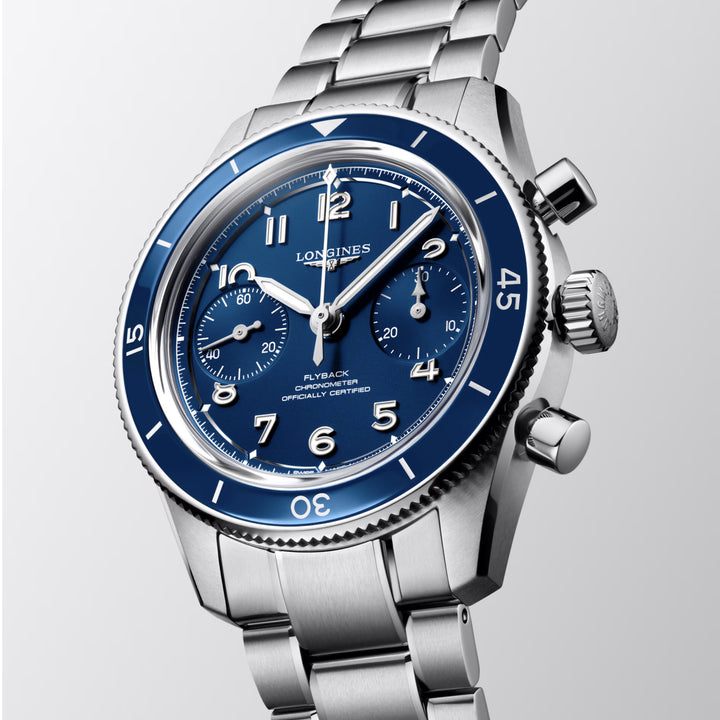 Longines Uhr Spirit Pilot Flyback 39,5 mm blau Handaufzug Stahl L3.721.4.93.6