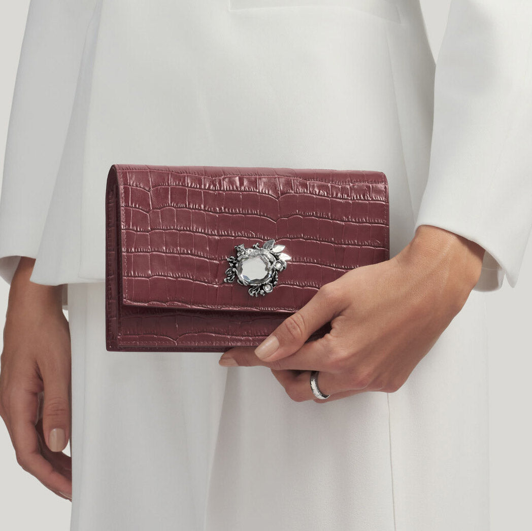 Giovanni Raspini pochette jungle pelle croco borgogna bronzobianco L0034