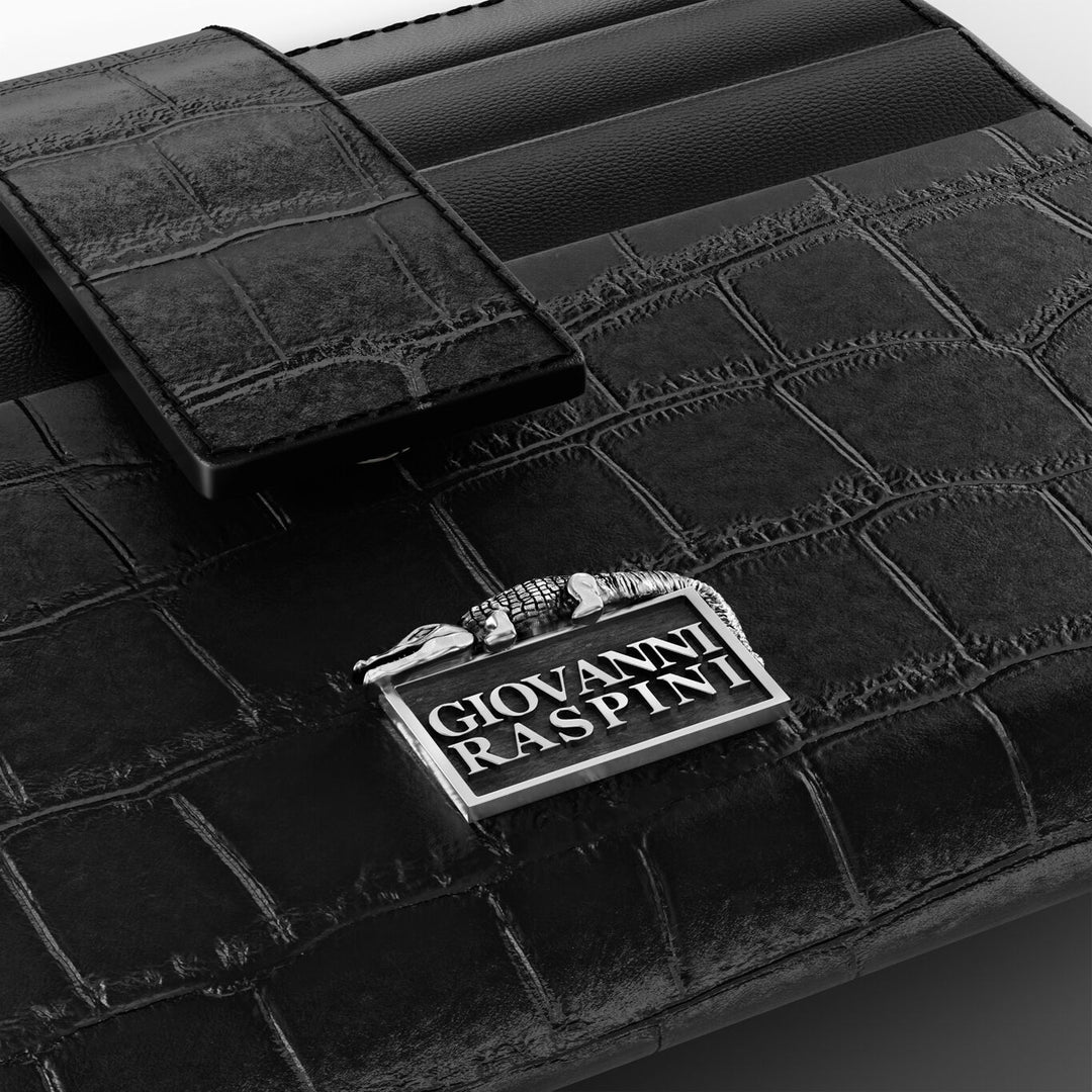 Giovanni Raspini portafoglio portacarte pelle croco nera argento 925 L0025