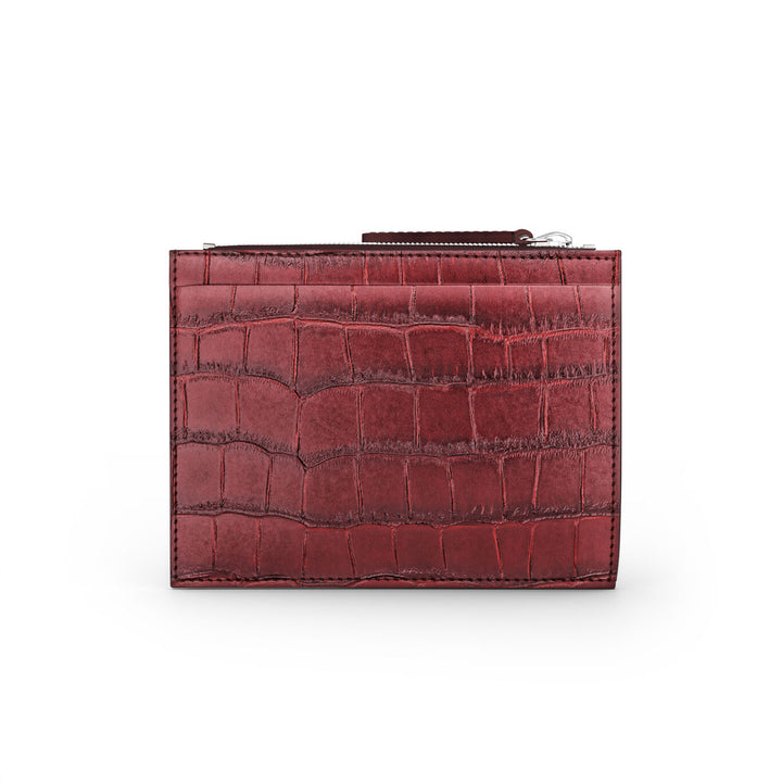 Giovanni Raspini card holder with zip burgundy croco leather 925 silver L0030