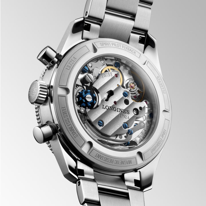 Longines horloge Spirit Pilot Flyback 72.6 39.5mm zwart handmatig staal L3.721.4.53.6