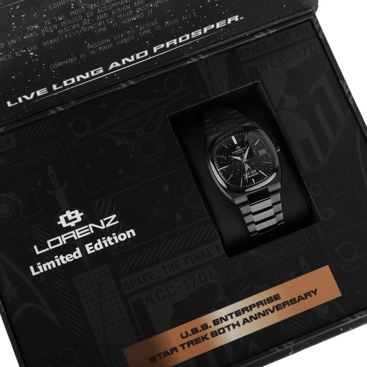 Lorenz-kello STAR TREK Deep Space Limited Edition 40x36 mm musta automaattinen teräs musta PVD-viimeistely 030287LE