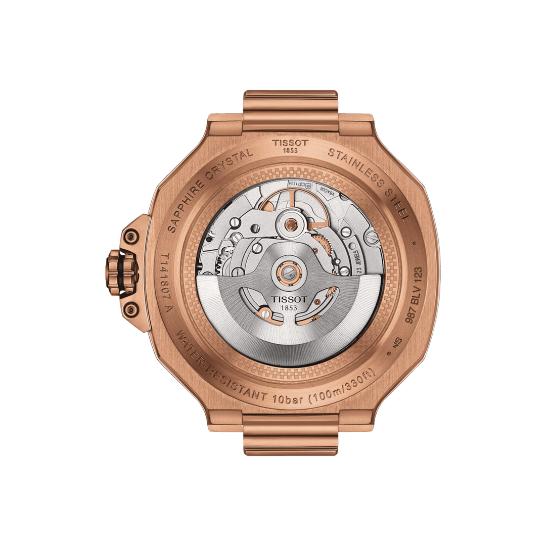 Tissot ur T-Race Powermatic 80 41mm sort automatisk stål PVD rosa guld finish T141.807.37.051.00