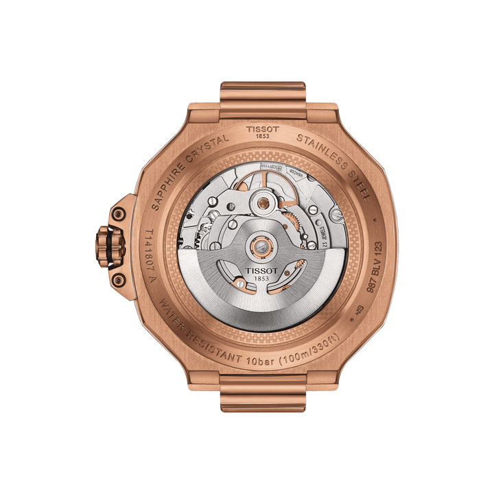 Tissot ur T-Race Powermatic 80 41mm sort automatisk stål PVD rosa guld finish T141.807.37.051.00